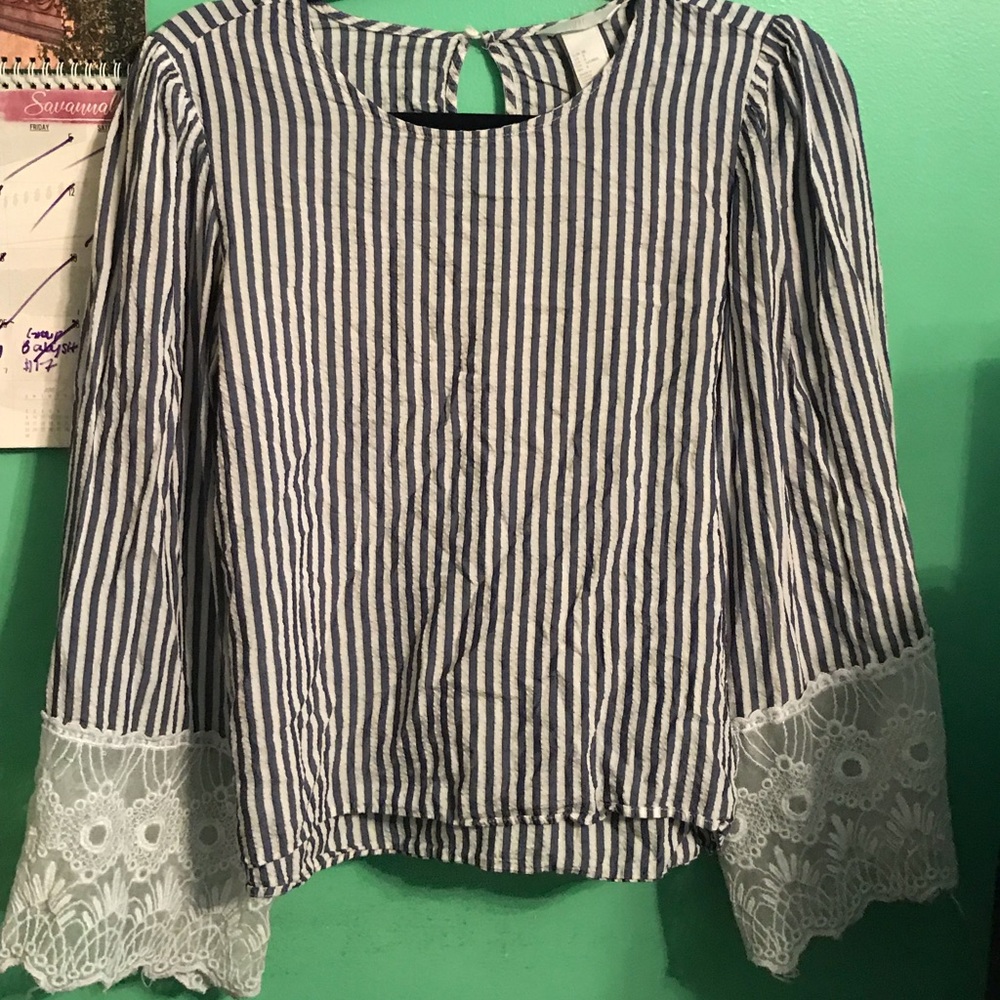 Blue and white striped blouse